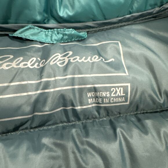 Eddie Bauer Vest Womens 2XL XXL Green Turquoise EB 650 Down Puffer Full Zip Up - Picture 6 of 8